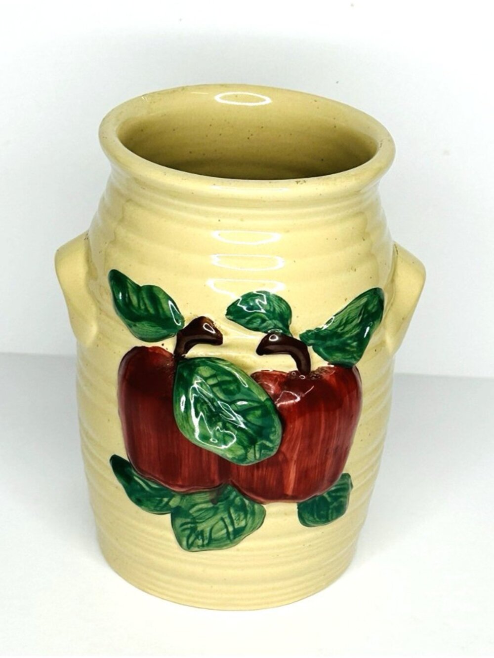 Apple Vase Embossed 3D Apples Leaves Kitchen Farmhouse Cottage Granny Core VTG